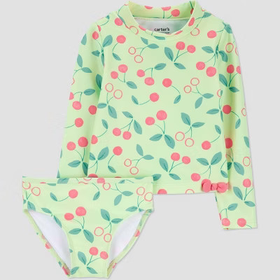 Carter's Just One You®️ Toddler Girls' Long Sleeve Cherry Rash Guard Set - Green 2T | Target