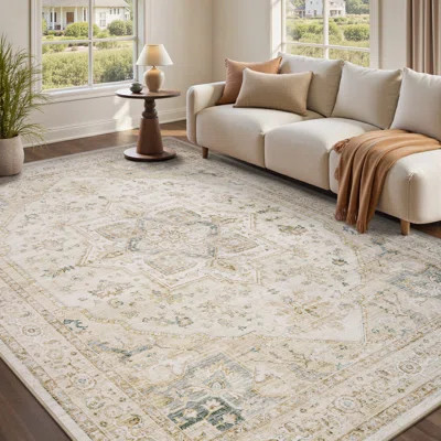 Soft Taupe Machine Washable Vintage Area Rug For Living Room, Bedroom | Wayfair North America