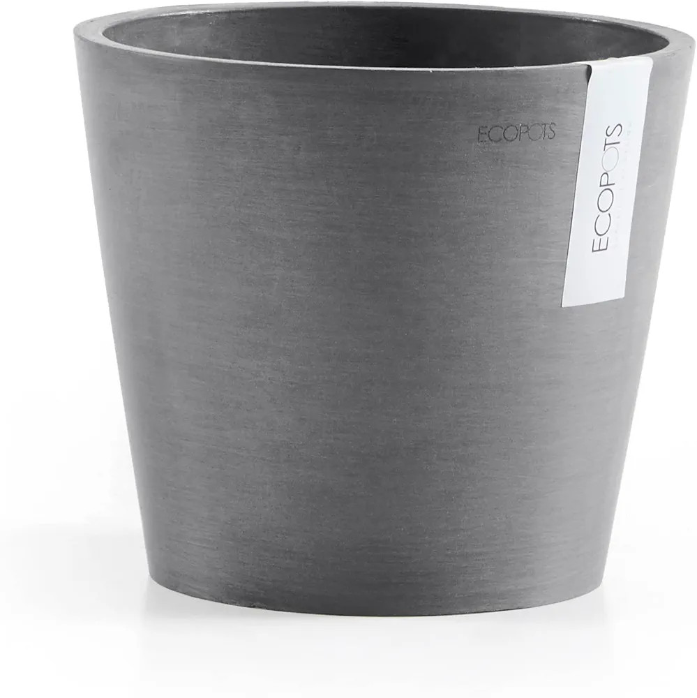 Ecopots Amsterdam Modern Round Recycled Plastic Planter Flower Pot w/Water Reservoir, Grey, 12" | Amazon (US)