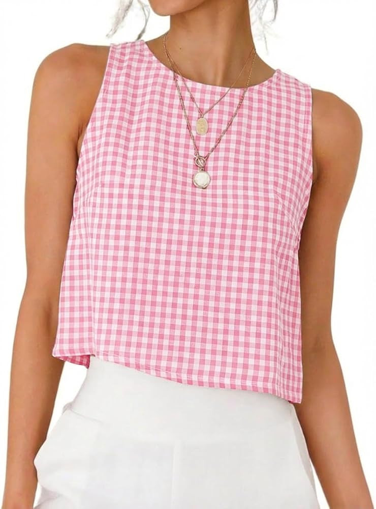 IDEALSANXUN Womens Gingham Crop Tank Tops 2026 Spring Summer Sleeveless Vest Top | Amazon (US)