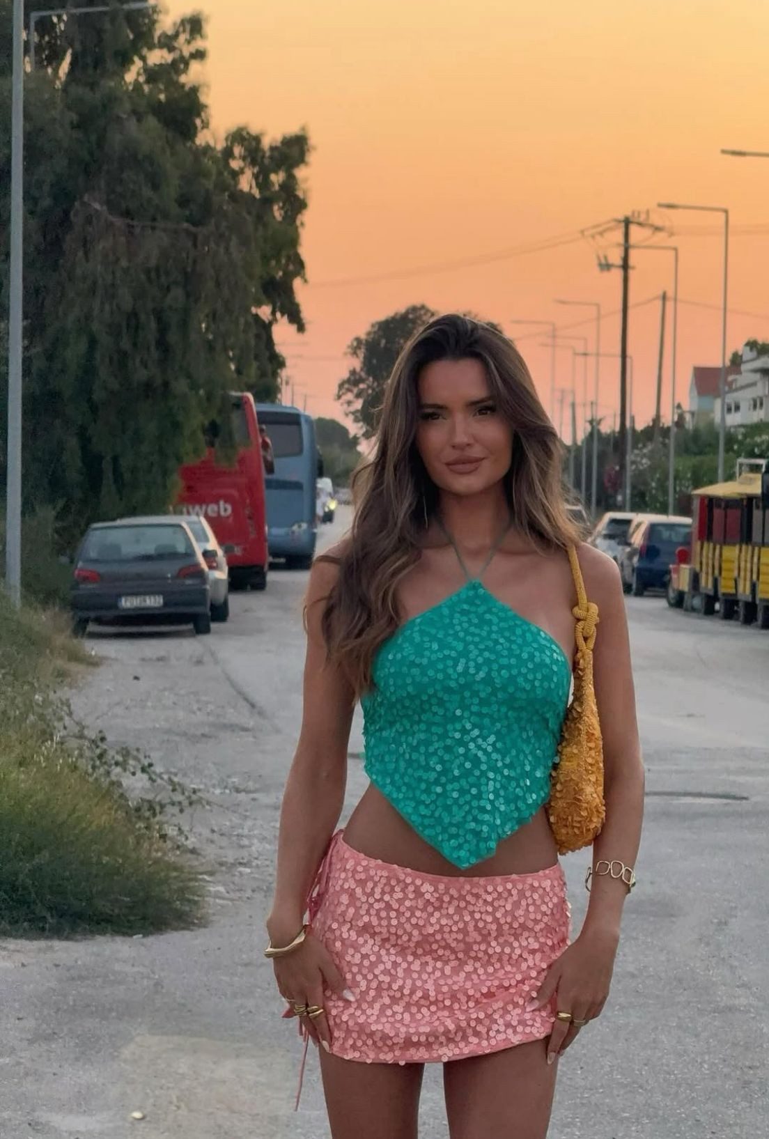 Summer outfit idea, halterneck top, sequin skirt, beaded bag, holiday outfit, shoulder bag 

 #LTKuk #LTKsummer #LTKtravel