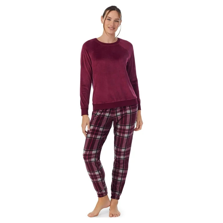 Secret Treasures Women's and Women's Plus 2-piece Stretch Knit Velour Top and Jogger Set | Walmart (US)