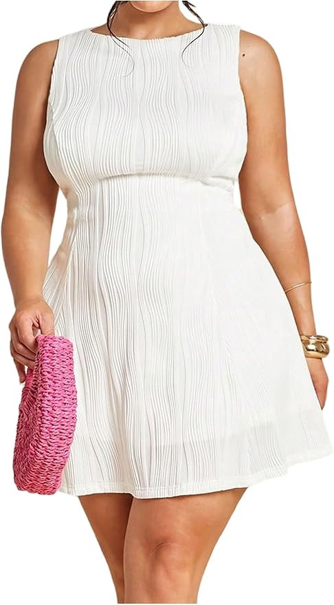 Women's Plus Size Mini Dress Ruffle Cocktail Dress Crewneck Sleeveless A Line Mini Sundress for W... | Amazon (US)