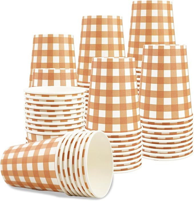 WHAT YOU WILL GET: The package contains 120pcs brown gingham pattern paper cups, sufficient quant... | Amazon (US)