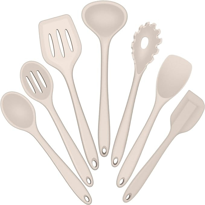 E-far Silicone Cooking Utensils Set, 7-Piece Khaki Heat Resistant Kitchen Utensils Set, Kitchen N... | Amazon (US)