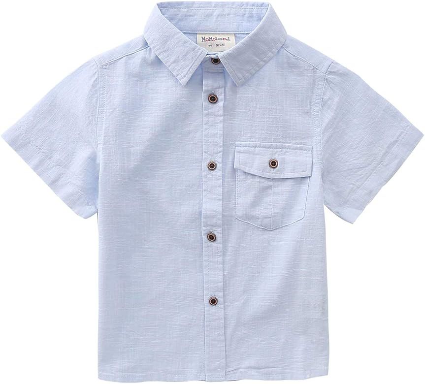 MOMOLAND Toddler Boys Short Sleeves Button Down Shirt Linen Design | Amazon (US)