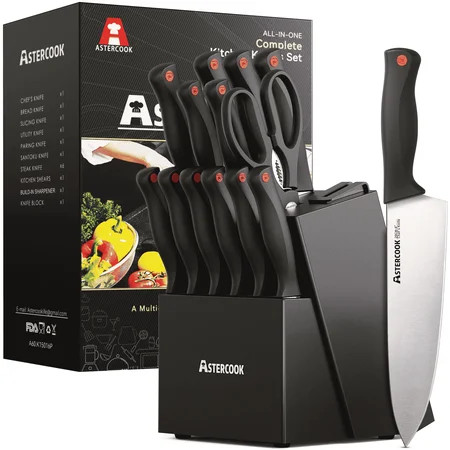 Astercook Knife set, 14-Piece Kitchen Knife Set with Built-in Sharpener, High Carbon German Stainless Steel Knives Block Sets, Ultra Sharp & Rust Resistant, Dishwasher Safe | Walmart (US)