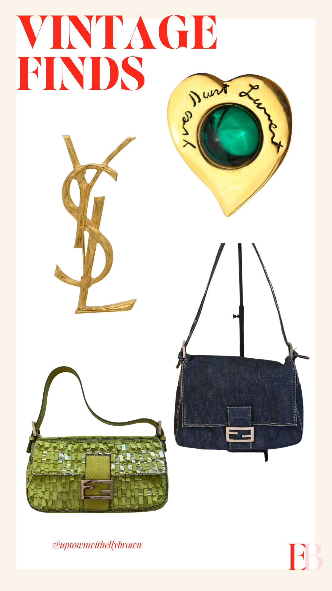 VINTAGE FINDS ✨ these secondhand scores are giving main character energy

Y'all know I'm obsessed with a good vintage hunt and Etsy did NOT disappoint this round 👀 That YSL letter logo and the Yves Saint Laurent heart brooch with the malachite stone?? Insane. And don't even get me started on the Fendi baguettes — the green sequin one is calling my name but that dark denim mini flap is giving effortless everyday too.

Vintage designer pieces like this are one-of-a-kind for a reason — if you see it, snag it because it won't be there tomorrow.

#vintagefinds #vintagedesigner #ysl #fendi #etsyfinds #secondhandstyle #LTKfindsunder #liketkit 

 