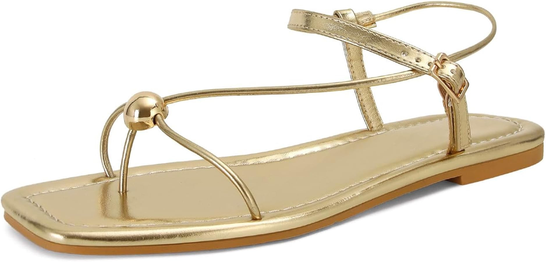 Strappy Flat Sandals for Women Comfortable Dressy Summer Beach Thong Flip Flop Slide Sandals with Gold Hardware | Amazon (US)