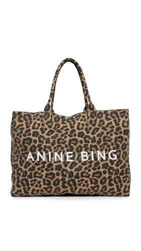 ANINE BING Women's Leo Canvas Tote, Black and Brown Leopard, One Size | Amazon (US)