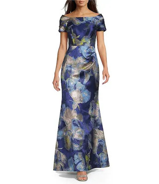 JS Collections Jacquard Floral Print Off-The-Shoulder A-Line Gown | Dillard's | Dillard's
