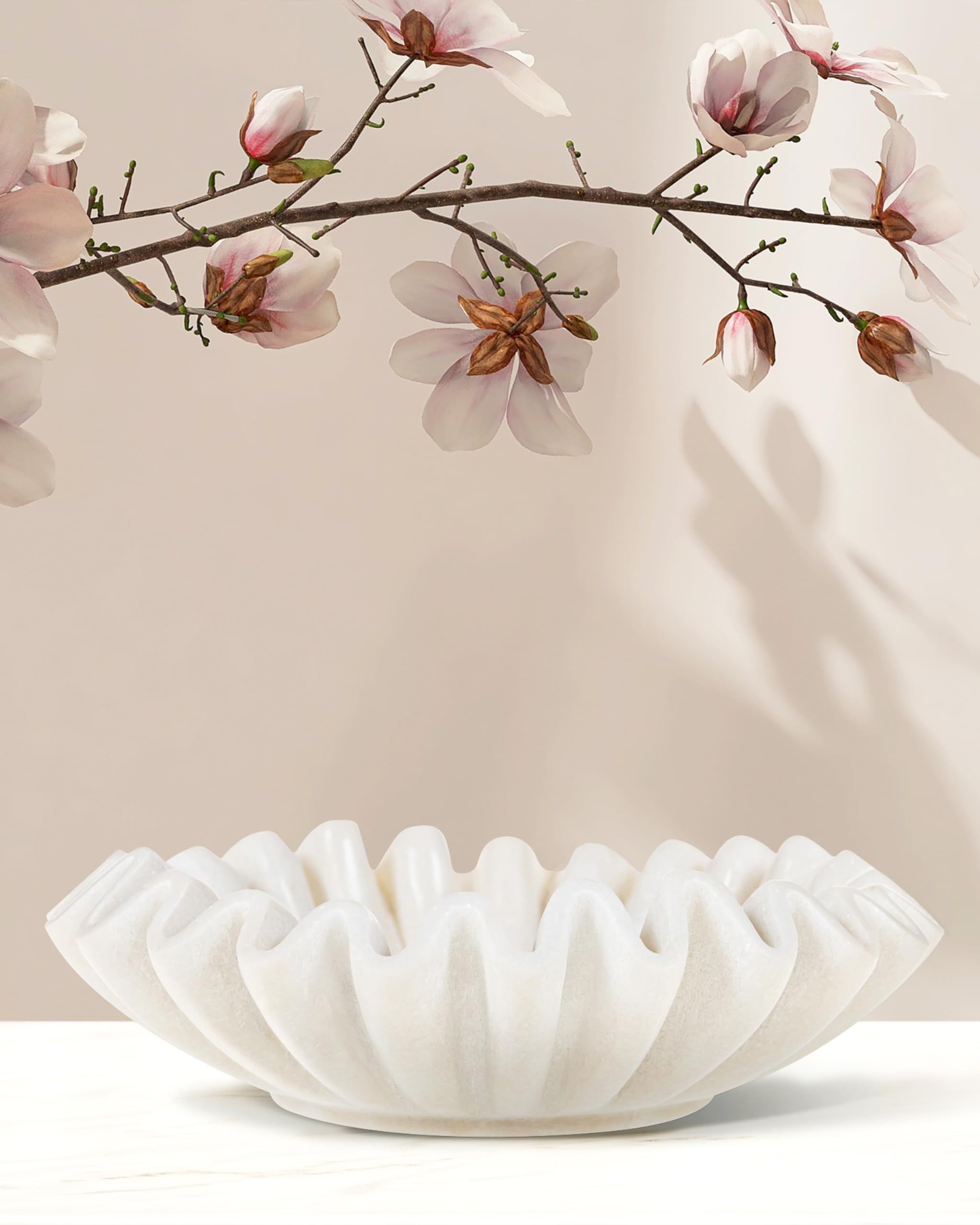 10" Marble Ruffle Bowl - Fluted Bowl, Marble Bowl, White Ruffled Marble Bowl, Decorative Scallope... | Amazon (US)