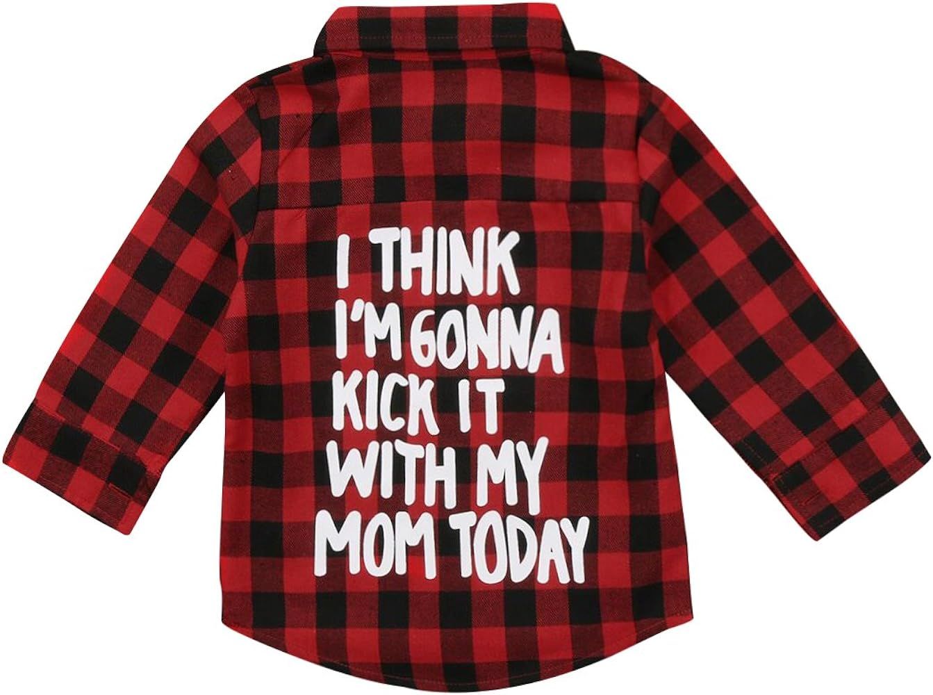 Unisex Toddler Kids Baby Girls Boys Red Printed Plaid Shirt Long Sleeve Tops Casual Clothes | Amazon (US)