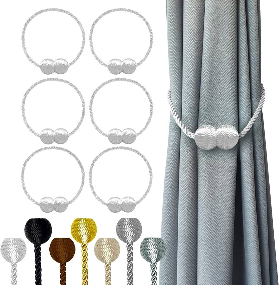 Hion Magnetic Curtain Tiebacks White 6 Pack, Curtain Tiebacks Buckles Holdbacks Holders Hooks Cli... | Amazon (US)