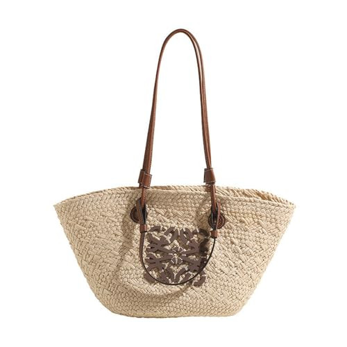 Straw Bag - Large Capacity Hand-Woven Tote for Beach - White | Amazon (US)