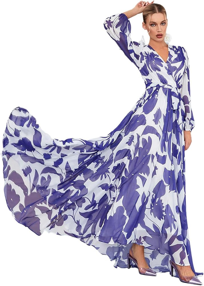 TOLEEN Summer Casual Dresses for Women 2024 Spring Fashion Boho V Neck Long Sleeve Ruffle Floral ... | Amazon (US)