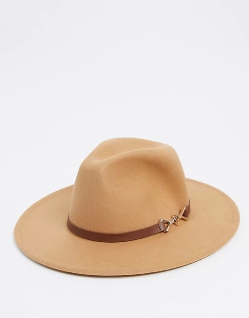 My Accessories London fedora with metal buckle detail in camel | ASOS (Global)