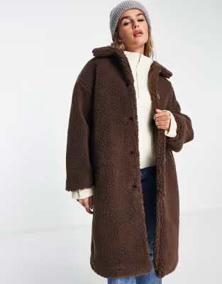 Monki teddy coat in brown | ASOS | ASOS (Global)