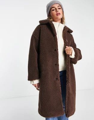 Monki teddy coat in brown | ASOS (Global)
