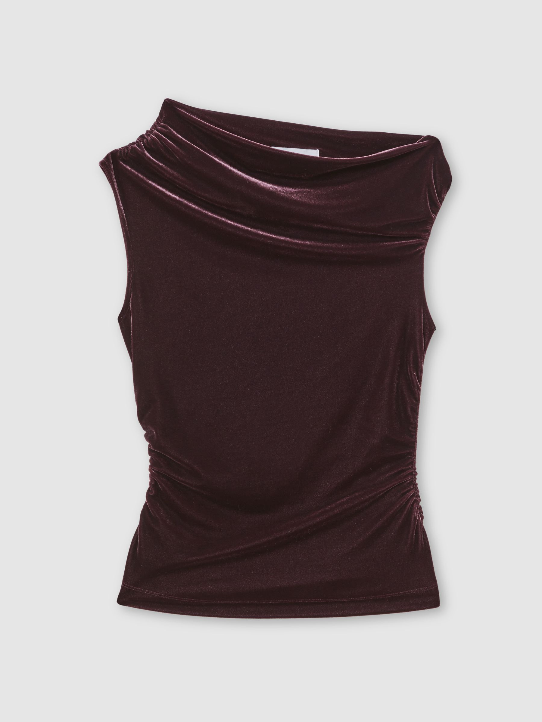 Reiss Velvet Off-Shoulder Top in Plum Purple - REISS | Reiss UK