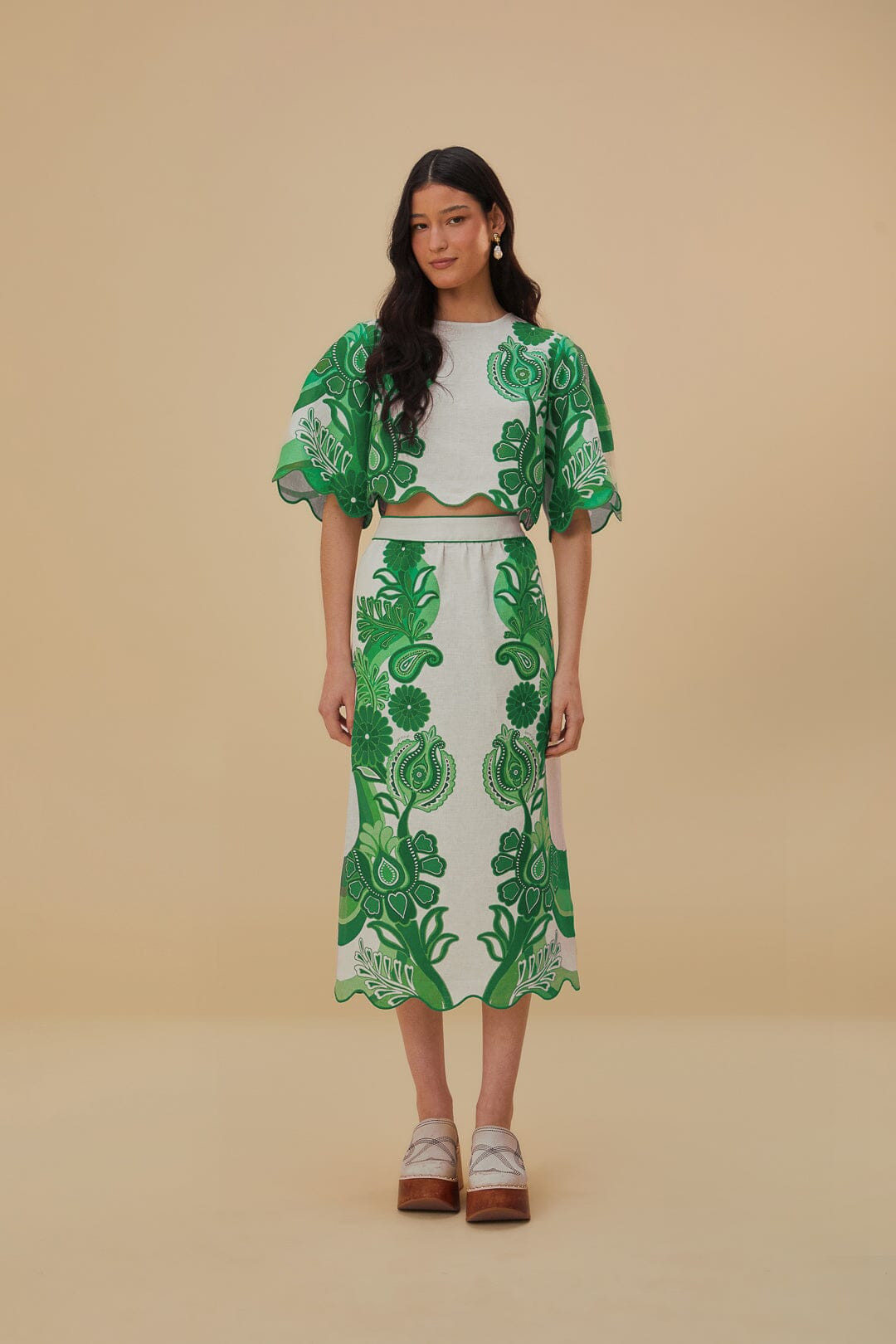 Green Color Festival Euroflax™ Midi Skirt | FarmRio (US)