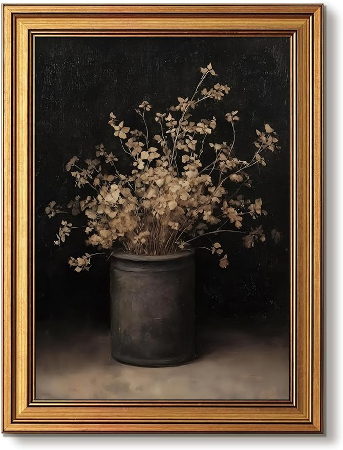Gold Framed Moody Floral Wall Art, Vintage Fall Dried Flowers Vase Pictures Wall Decor, Rustic Fa... | Amazon (US)