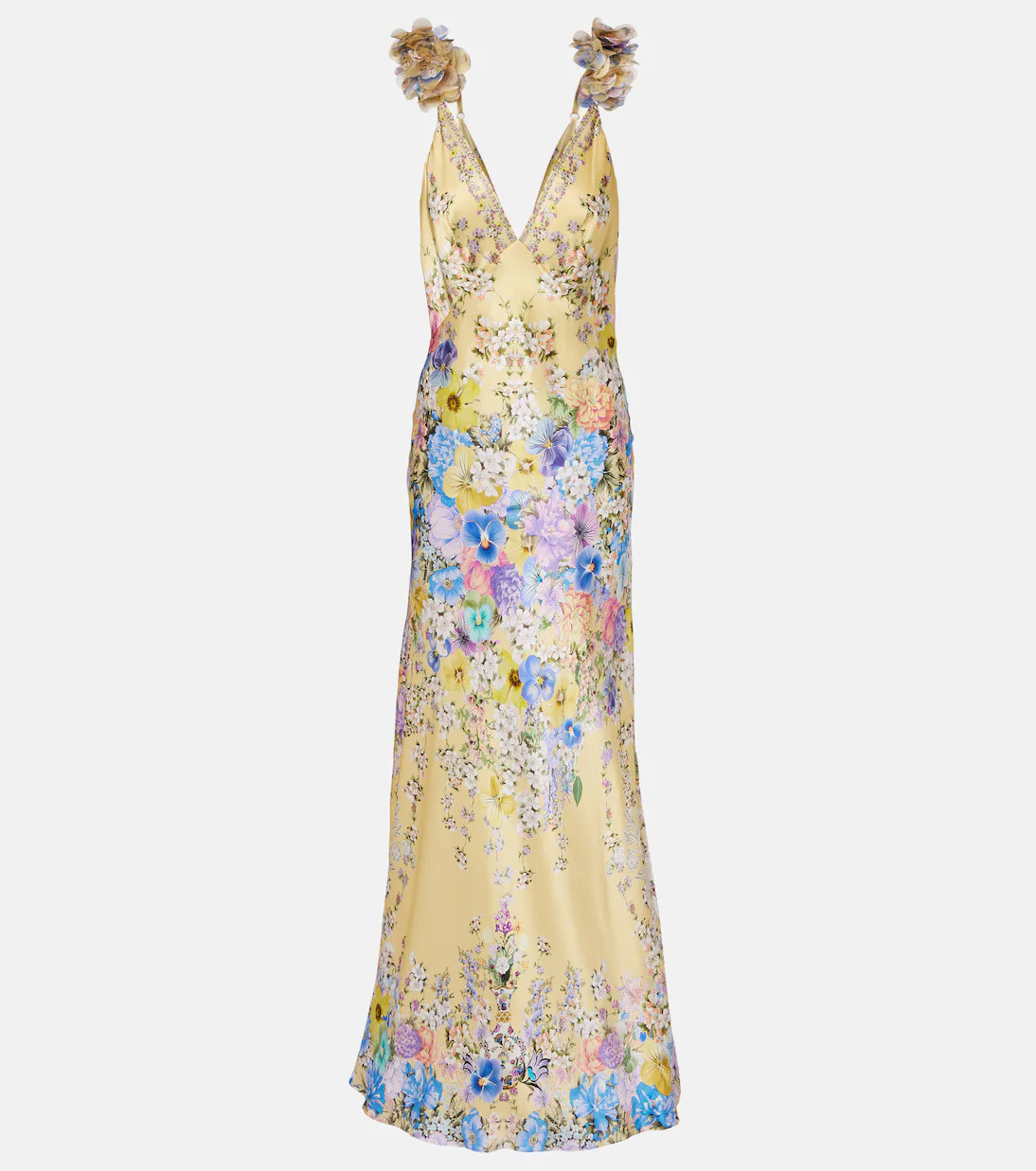 Embellished floral ruffled silk satin maxi dress | Mytheresa (US/CA)