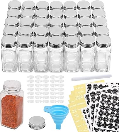 AOZITA 36 Pcs Glass Spice Jars with Spice Labels - 4oz Empty Square Spice Bottles - Shaker Lids a... | Amazon (US)