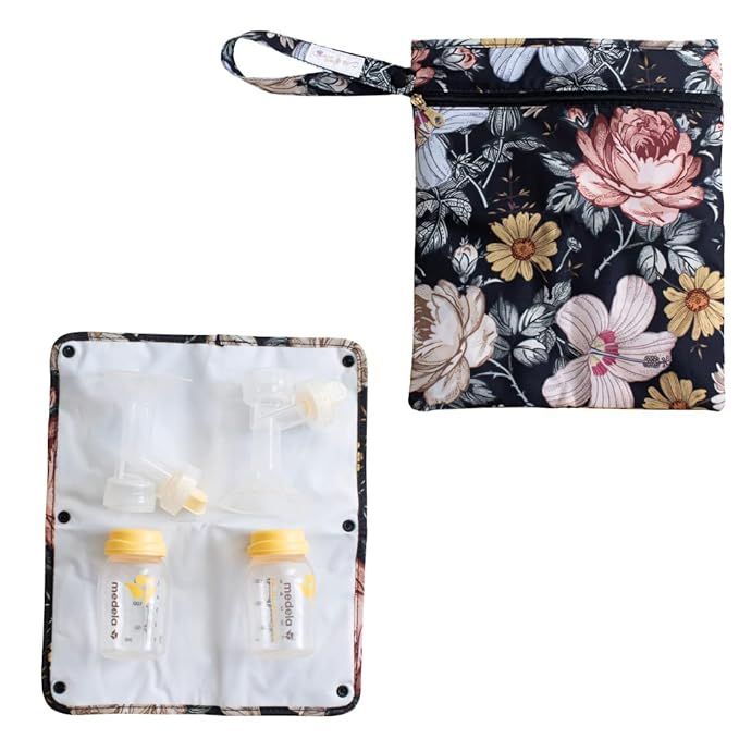 Breast Pump Bag Wet Bag - Pump Bag with Floral Pattern Wet Dry Bag for Breast Pump Parts Pumping ... | Amazon (US)
