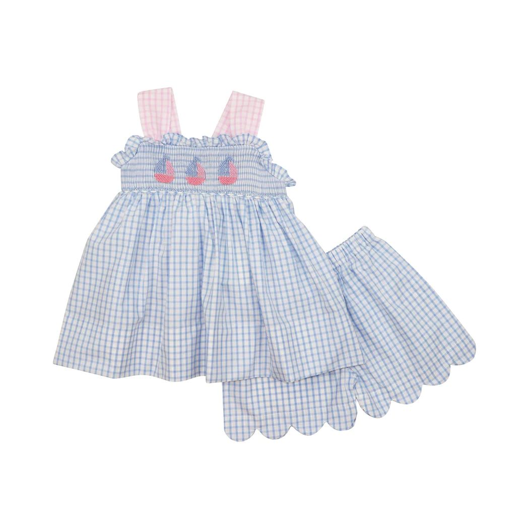 Blue Windowpane Embroidered Sailboat Short Set | Eliza James Kids