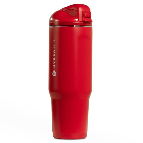 HydroJug Ease2o Water Bottle with Straw & Chug Lid, Stainless Steel, Vented Cap to Help Reduce Pressure, Water-Level Window, Cup Holder Friendly, Non-Slip Base – 40oz, Alumni Red | Amazon (US)