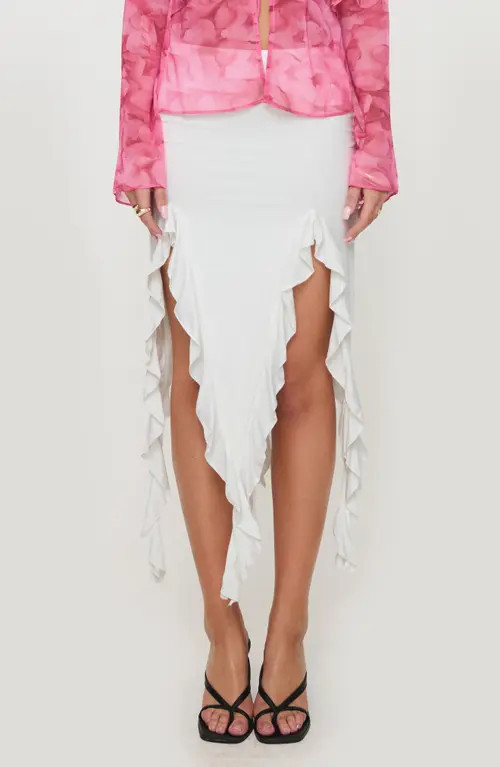 Princess Polly Peachey Asymmetric Ruffle Skirt in White at Nordstrom, Size 0 | Nordstrom