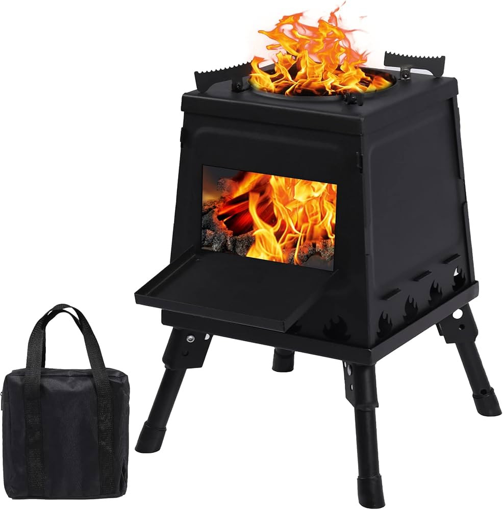 Lineslife Wood Burning Camp Stove, Portable Cast Iron Camping Wood Stove, Black Woodstove with Ca... | Amazon (US)