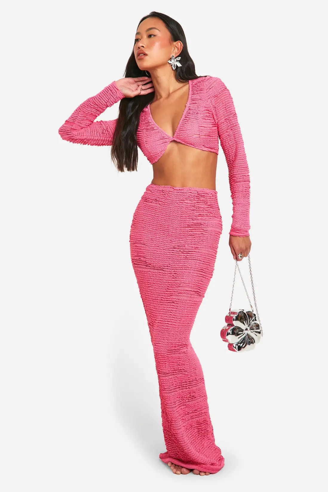 Textured Popcorn Knit Top & Skirt Beach Co-ord | boohoo (US & Canada)