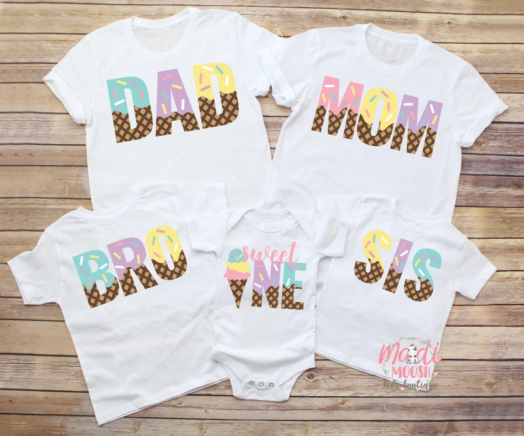 Family Ice Cream Theme Birthday Shirts, Mom Dad Bro Sis Family Ice Cream Birthday Shirts, Matchin... | Etsy (US)