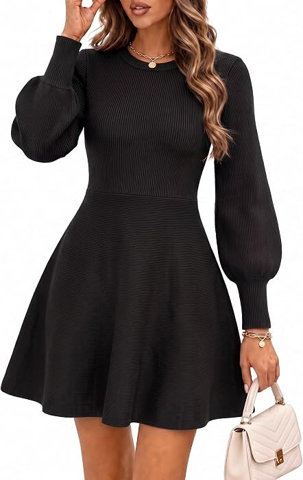Saodimallsu Damen Strickkleid A-Linie Rundhals Pulloverkleid | Amazon (DE)