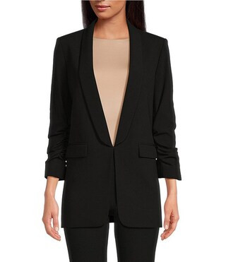 Jemma Ruched 3/4 Sleeve Shawl Collar Twill Boyfriend Blazer | Dillard's