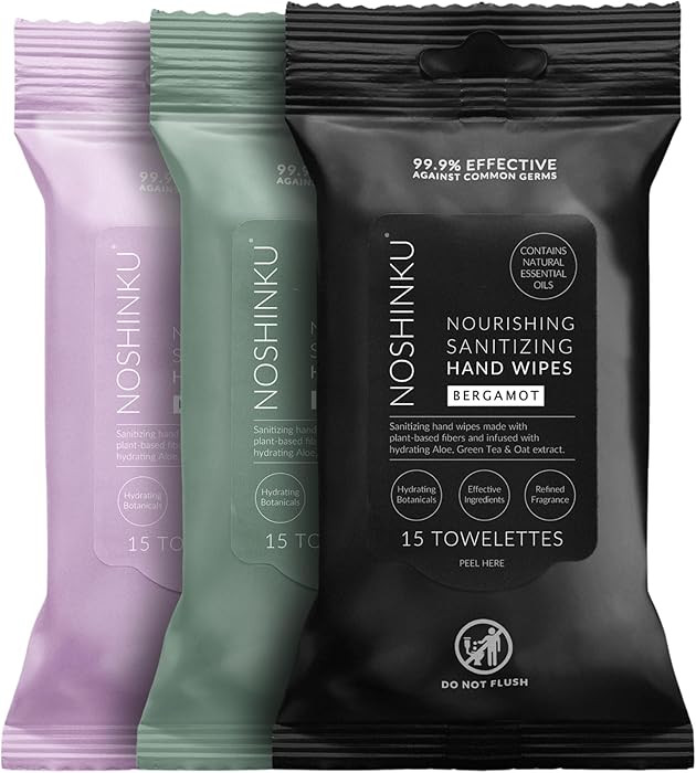 Noshinku Discovery Hand Sanitizer Wipes, 3-Pack (45 Towelettes) – Resealable Travel Wipes with ... | Amazon (US)