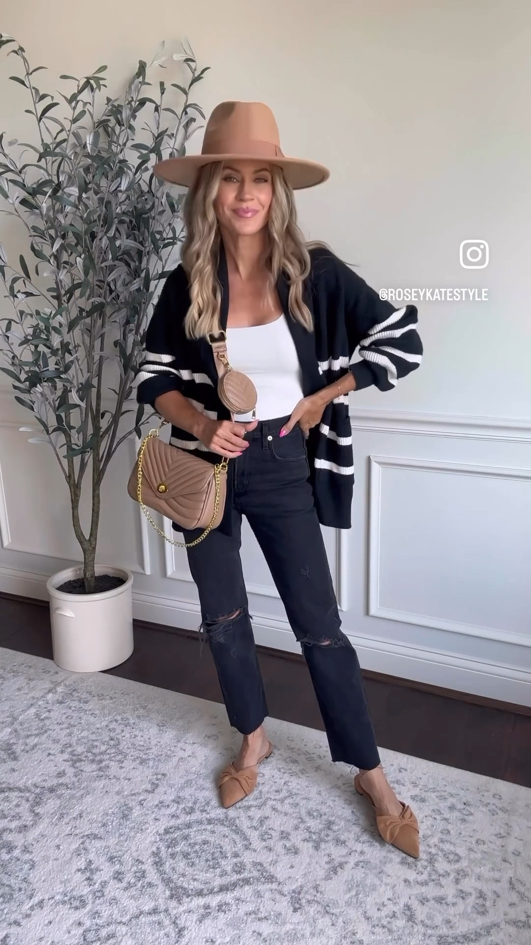 Casual jeans outfit for fall

Black high rise jeans - size down! Currently 64% off  Wearing 23. Cut 4” off the bottom

Black and white striped cardigan
White seamless bodysuit XS
Camel flats
Wide brim hat
Camel crossbody bag

Follow my shop @roseykatestyle on the @shop.LTK app to shop this post and get my exclusive app-only content!

#liketkit #LTKsalealert #LTKunder50 #LTKSeasonal
@shop.ltk
https://liketk.it/4h1sT

#LTKover40 #LTKsalealert #LTKstyletip