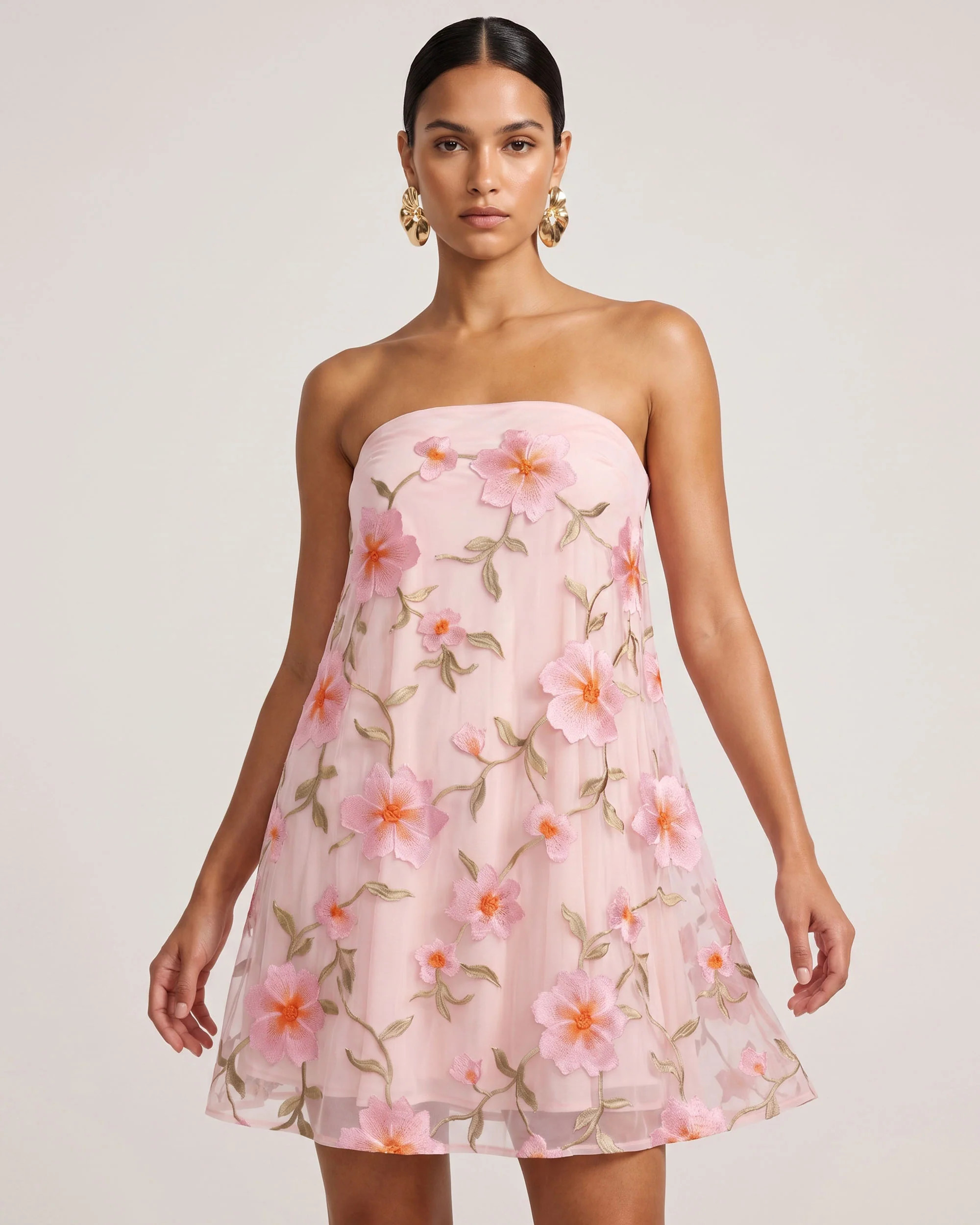 Floral Embroidered Strapless Mini Dress - Blush Pink | JW PEI US