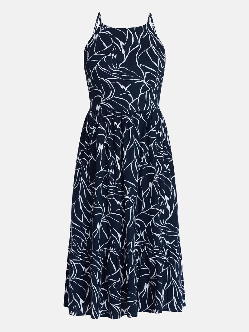Time and Tru Women's Linen Blend Lace Up Halter Dress, Sizes XS-XXXL | Walmart (US)