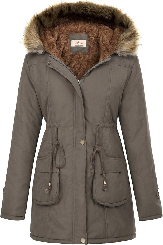 GRACE KARIN Women's Winter Coats Fleece Parkas Anoraks Hooded Military Jacket Coats | Amazon (US)