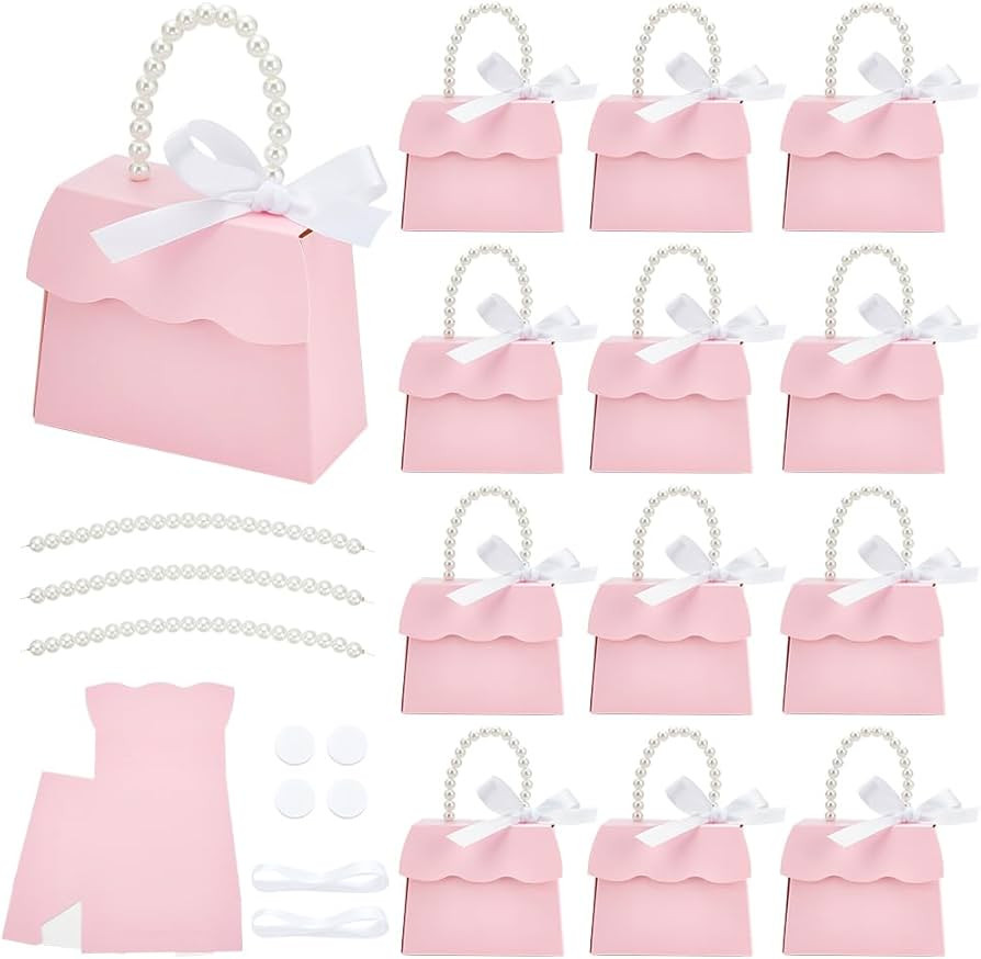 BENECREAT 16 Sets Pink Wedding Favors Box DIY Set, Kraft Paper Box with Pearl Handle, Ribbons, St... | Amazon (US)