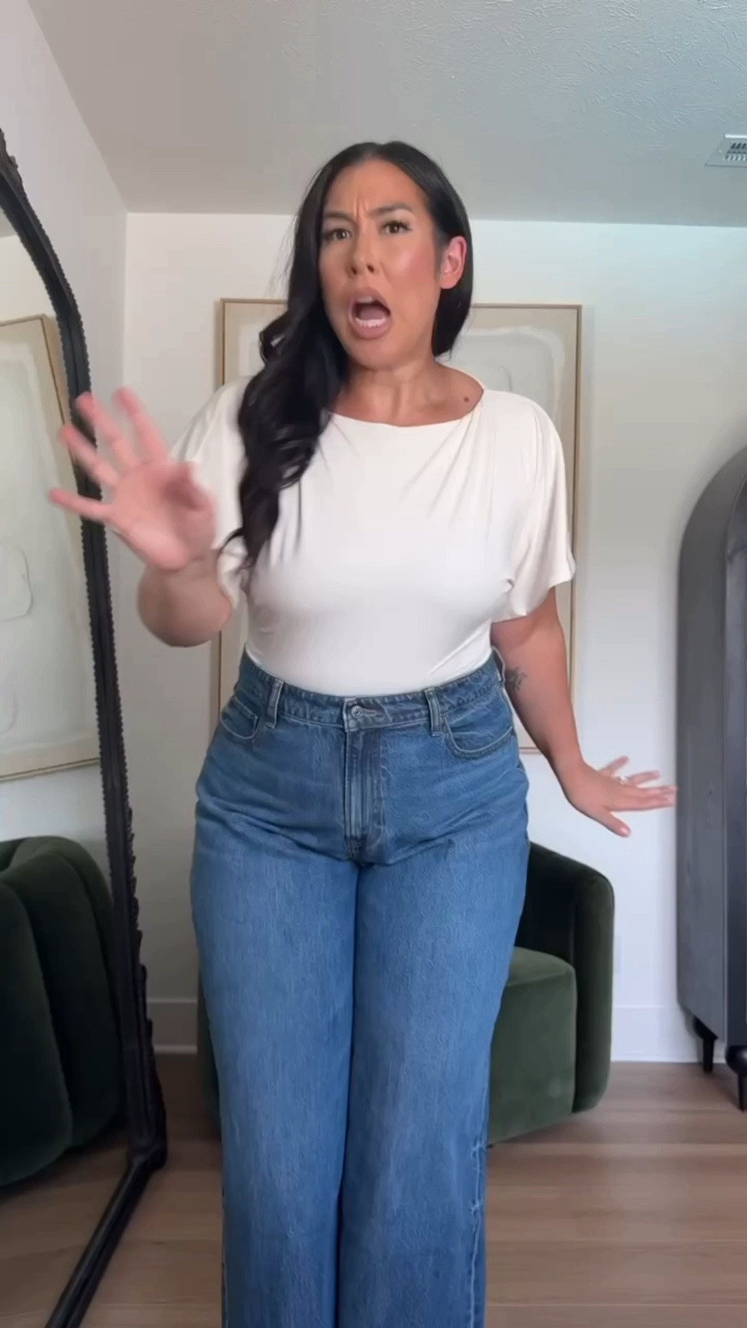 A chic wide leg denim you can dress up or down! Size 33 tts. All jeans on sale + use code DENIMAF for a discount 

midsize fashion, ootd, outfit inspo, denim

#LTKootd #LTKMidsize #LTKSeasonal