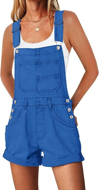 ReachMe Womens Casual Adjustable Bib Overalls Shorts Classic Cuffed Hem Shorts Romper Vintage Sho... | Amazon (US)