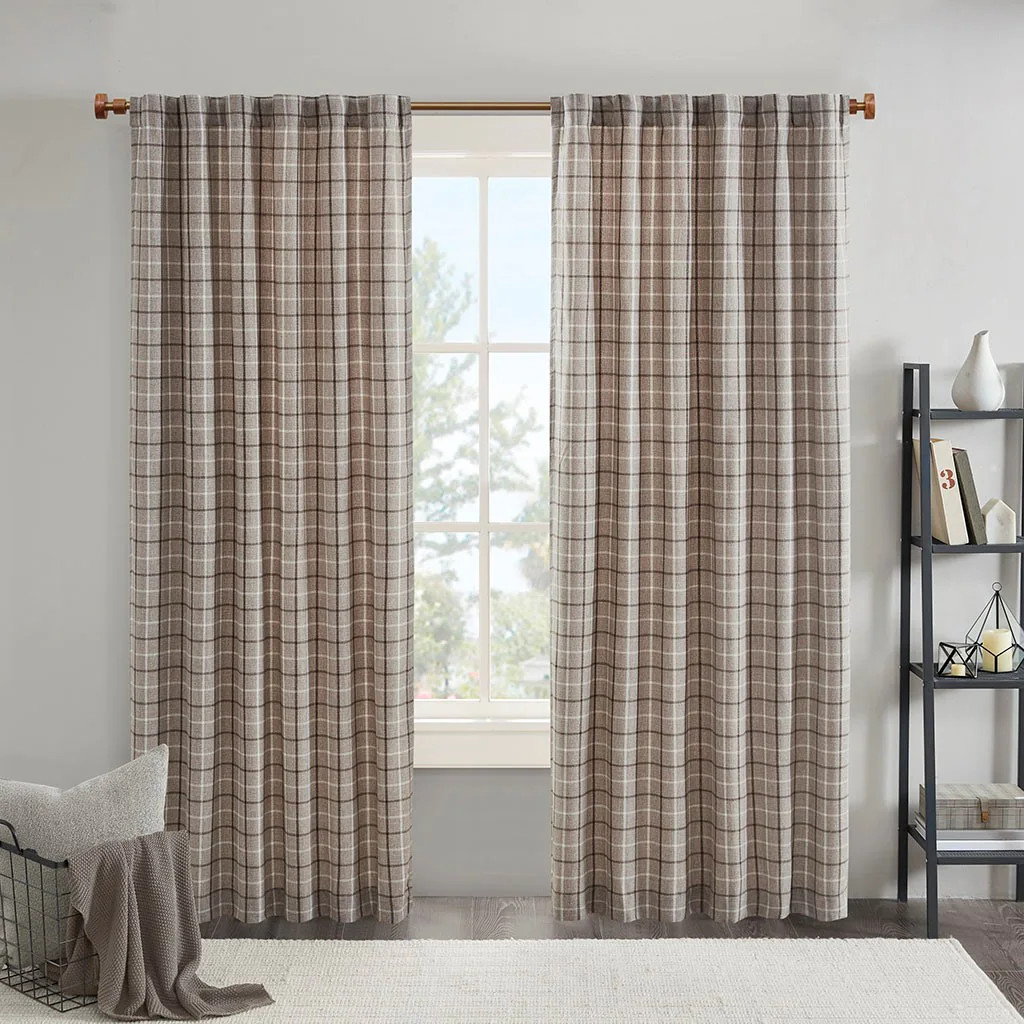 LOVMOR Plaid Rod Pocket and Back Tab Curtain Panel with Fleece Lining Brown 50 x 95 inch | SFRB03598258 | Lowe's