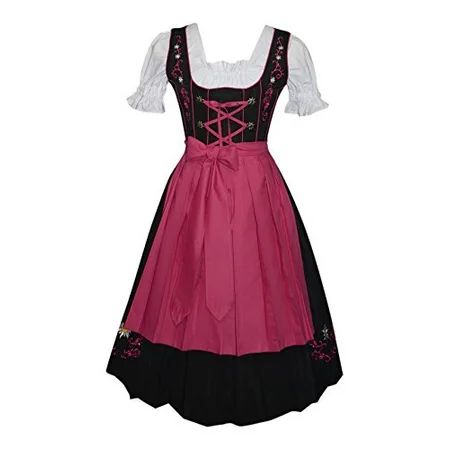 3-piece Long German Oktoberfest Dirndl Dress Black & Pink | Walmart (US)