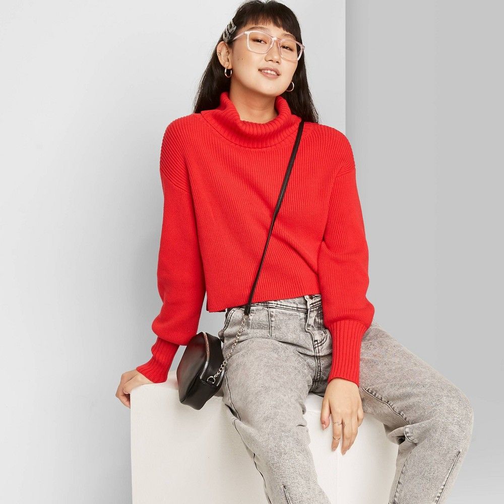 Women's Turtleneck Cropped Pullover Sweater - Wild Fable Red S | Target