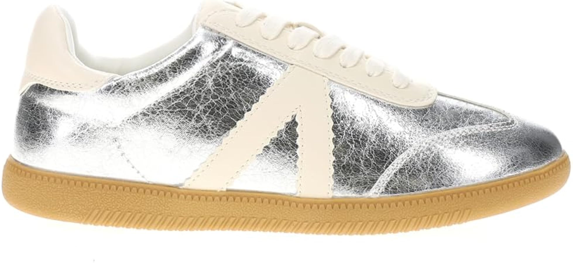 MIA Womens Klair Lace Up Metallic Sneakers Shoes Casual - Silver, White | Amazon (US)