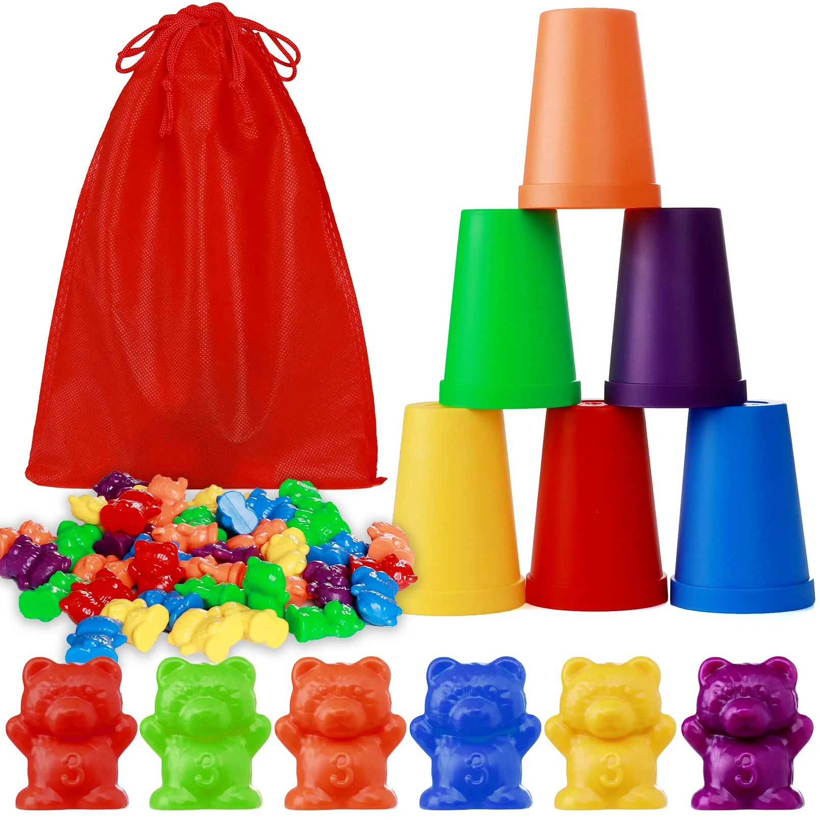 Counting Rainbow Bears with Matching Sorting Cups,67Pcs Montessori Counting Toy Bears for Kids,Ed... | Walmart (US)